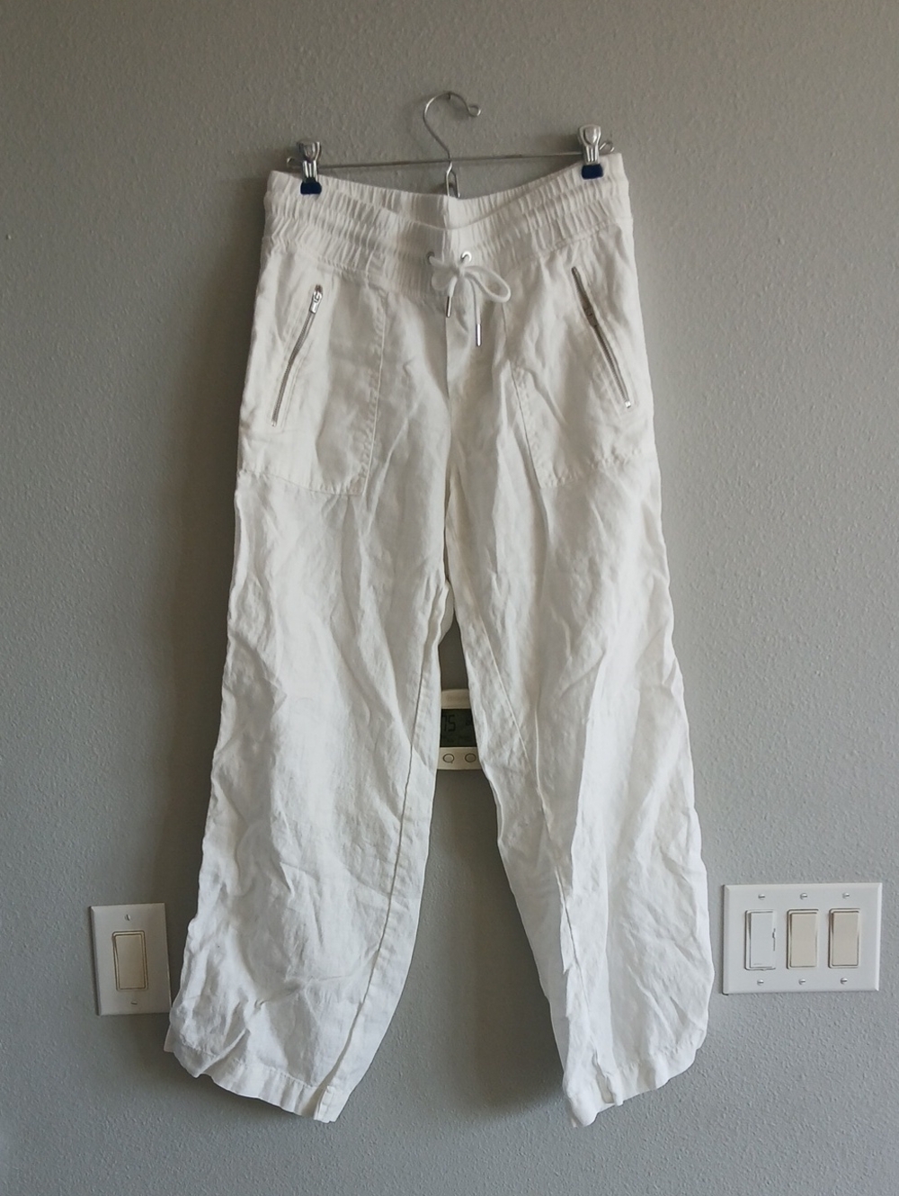 Athleta 6P Cabo 100% Linen Wide Leg White Drawstring Linen Joggers